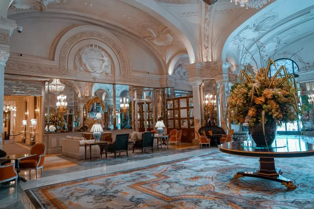 Grand hotel lounge with classic architectural details